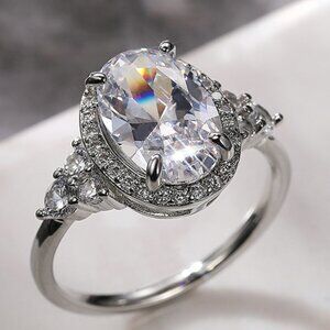 😍Beautiful Noble Oval Pure CZ Macro Pave Silver Wedding Luxury Rings, K936